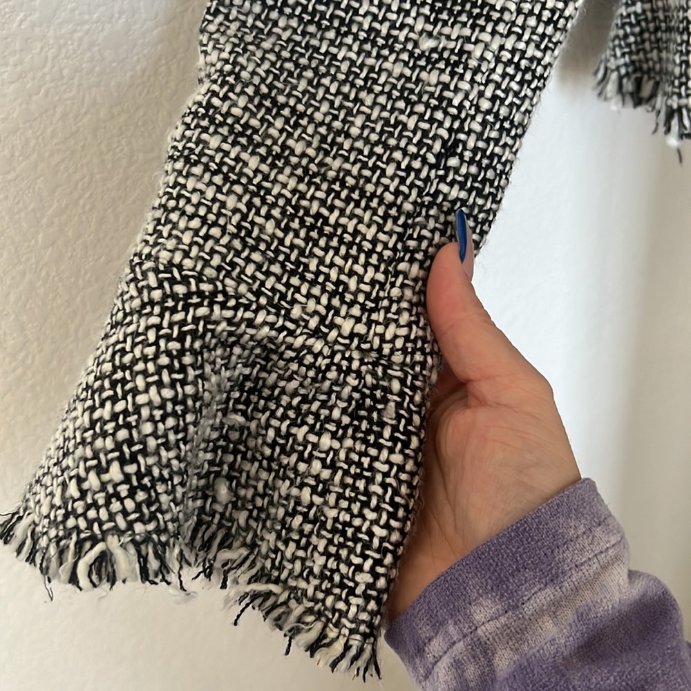 Cache Boucle Tweed Peplum Raw Fringe Trim Blazer … - image 4